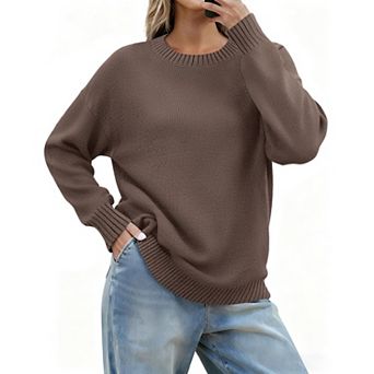 Zeagoo Women's Fall Crewneck Ribbed Knit Pullover Sweater, Loose Fit Basic Long Sleeve Tops