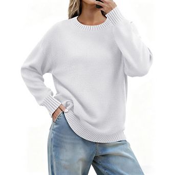 Zeagoo Women's Fall Crewneck Ribbed Knit Pullover Sweater, Loose Fit Basic Long Sleeve Tops