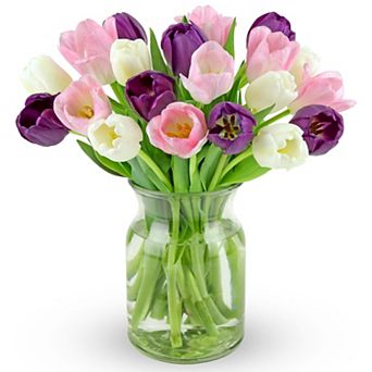 Tulips Fresh Flowers Glass Vase Gift