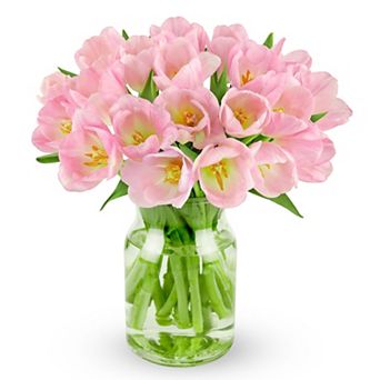 Tulips Fresh Flowers Glass Vase Gift