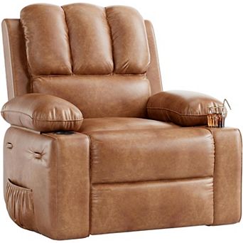 360 Swivel Rocking Electric Power Recliner Chair Heat Massage USB Port Cup Holders