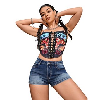Women's Mid Rise Slim Fit Denim Shorts, Classic Button Fly Casual Jean Shorts with Pockets