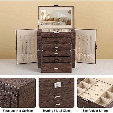 6 Tier Jewelry Organizer with Mirror and Hooks