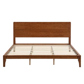Pnronnc Modern Bamboo Wood Platform Bed with Wood Slat Metal Support and Under Bed Storage