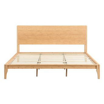 Pnronnc Modern Bamboo Wood Platform Bed with Wood Slat Metal Support and Under Bed Storage