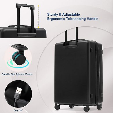 Trikiousd Hardside Luggage Sets 5 Piece with Front Opening, USB Port, TSA Locks