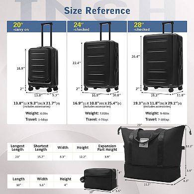 Trikiousd Hardside Luggage Sets 5 Piece with Front Opening, USB Port, TSA Locks