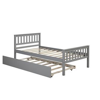 Pnronnc Twin Size Bed with Trundle Bed, No Box Spring Needed Platform Bed Frame