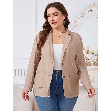 Women's Plus Size Blazer Button Lightweight Business Suit Jackets