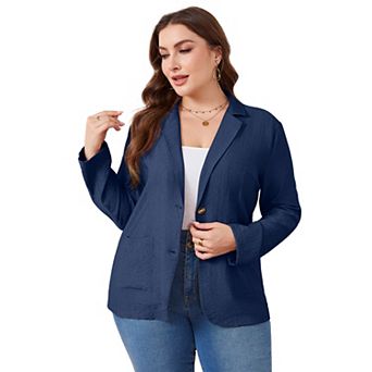 Women's Plus Size Blazer Button Lightweight Business Suit Jackets