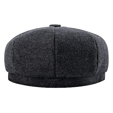 Men's 8 Panel Newsboy Flat Cap Herringbone Tweed Size 7 1/8