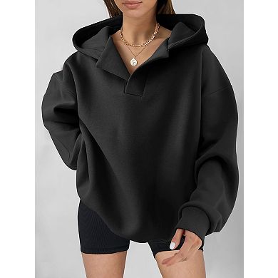 Women's Long Sleeve Hooded Loose Sweatshirt Casual Pullover Top