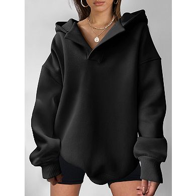 Women's Long Sleeve Hooded Loose Sweatshirt Casual Pullover Top