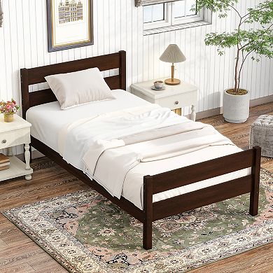 Pnronnc Twin Size Platform Bed Low Profile Bed with Headboard and Footboard