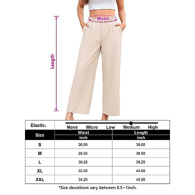 Women Cropped Pants Wide Leg Straight Trousers with Belt