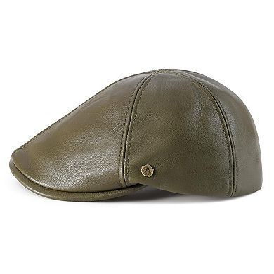 Leather Newsboy Cap 6 Panel Cabbie Hat
