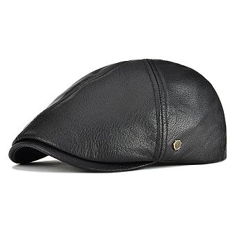 Leather Newsboy Cap 6 Panel Cabbie Hat