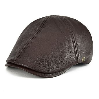 Leather Newsboy Cap 6 Panel Cabbie Hat