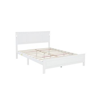 Pnronnc Farmhouse Panel Bed Low Profile Bed Platform Bed with LED Lights and USB Charging Station