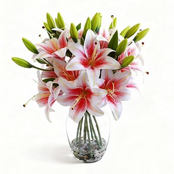 Artificial Lily Flower, Lifelike Fake Lilies in Vase with Faux Water, Artificial Floral