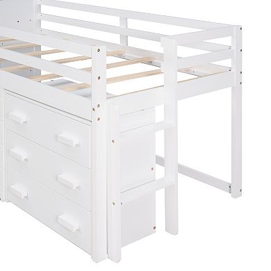 Pnronnc Low Profile Loft Bed Twin Size Daybed with Underbed Storage Space, 3 Drawer and Shelf