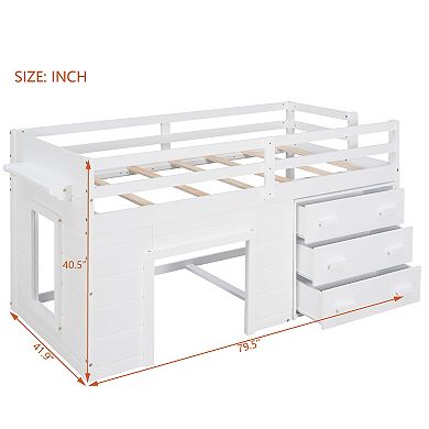 Pnronnc Low Profile Loft Bed Twin Size Daybed with Underbed Storage Space, 3 Drawer and Shelf