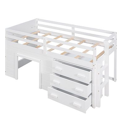 Pnronnc Low Profile Loft Bed Twin Size Daybed with Underbed Storage Space, 3 Drawer and Shelf