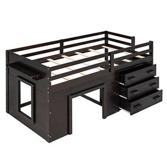 Pnronnc Low Profile Loft Bed Twin Size Daybed with Underbed Storage Space, 3 Drawer and Shelf