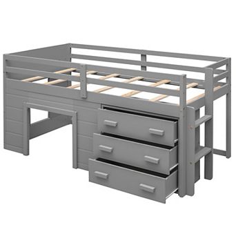 Pnronnc Low Profile Loft Bed Twin Size Daybed with Underbed Storage Space, 3 Drawer and Shelf
