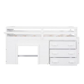 Pnronnc Low Profile Loft Bed Twin Size Daybed with Underbed Storage Space, 3 Drawer and Shelf