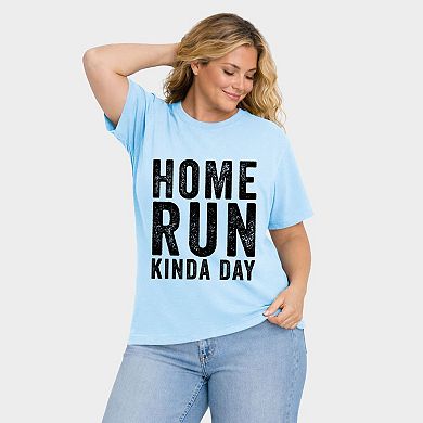 Home Run Kinda Day - Women's Plus Sized Garment Dyed Graphic T-Shirt