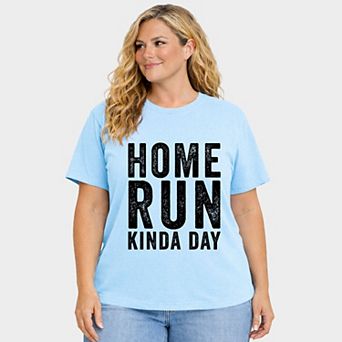 Home Run Kinda Day - Women's Plus Sized Garment Dyed Graphic T-Shirt