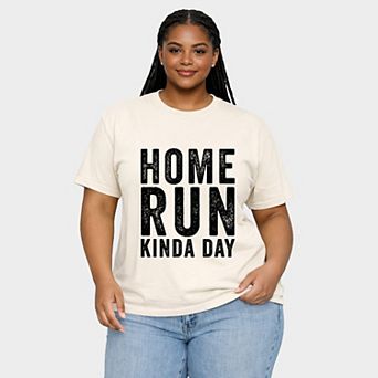 Home Run Kinda Day - Women's Plus Sized Garment Dyed Graphic T-Shirt