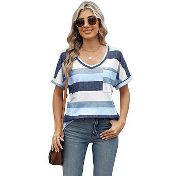 Womens Casual Dressy Business Work Blouses V Neck Shirts Rolled Short Sleeve Outfits