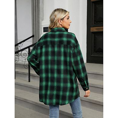 Plaid Shirt for Women Oversized Long Sleeve Button Down Top