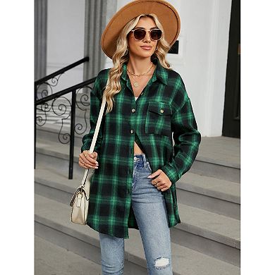 Plaid Shirt for Women Oversized Long Sleeve Button Down Top