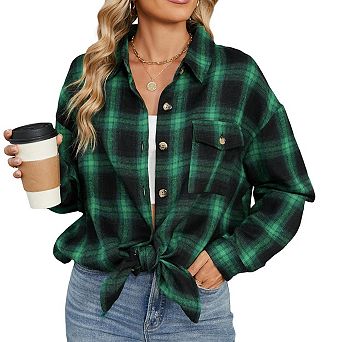 Plaid Shirt for Women Oversized Long Sleeve Button Down Top