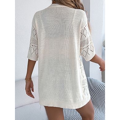 Women Half Sleeve Cardigan Lightweight Knit Open Front Top