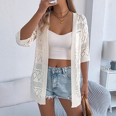 Women Half Sleeve Cardigan Lightweight Knit Open Front Top