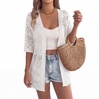 Women Half Sleeve Cardigan Lightweight Knit Open Front Top