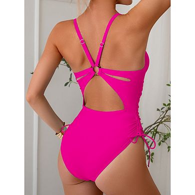 Women High Cut One Piece Swimsuit Tie Side Spaghetti Strap Bathing Suit