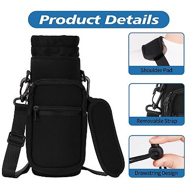 Water Bottle Carrier Strap Neoprene Sleeve Bag Pockets Sling Holder Walking Hiking Gym