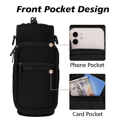 Water Bottle Carrier Strap Neoprene Sleeve Bag Pockets Sling Holder Walking Hiking Gym