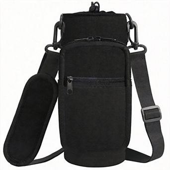 Water Bottle Carrier Strap Neoprene Sleeve Bag Pockets Sling Holder Walking Hiking Gym