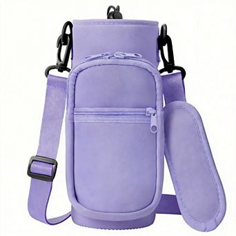 Water Bottle Carrier Strap Neoprene Sleeve Bag Pockets Sling Holder Walking Hiking Gym
