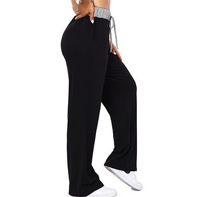 Womens Casual Wide Leg Sweatpants Lounge Palazzo Stretch Drawstring Bottoms Pant