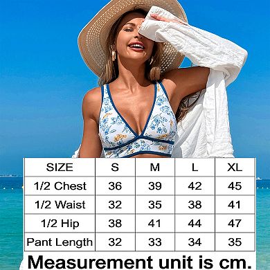 Women's Bikini Sets Two Piece Swimsuit V Neck High Waisted Color Block Bathing Suits