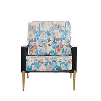 Trikiousd Velvet Floral Accent Arm Chair with Metal Legs & Solid Wood Frame