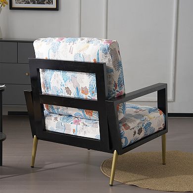 Trikiousd Velvet Floral Accent Arm Chair with Metal Legs & Solid Wood Frame