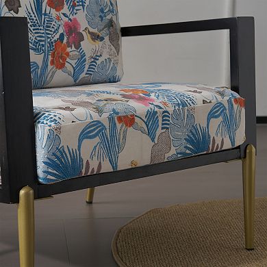 Trikiousd Velvet Floral Accent Arm Chair with Metal Legs & Solid Wood Frame